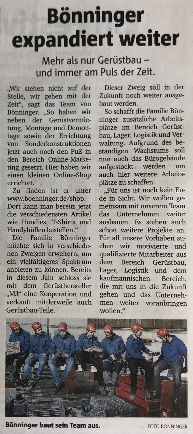 Gerüstbau Bönninger Dortmund - Presseartikel