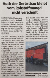 Gerüstbau Bönninger – Holzlieferung Dortmund Rohstoffmangel
