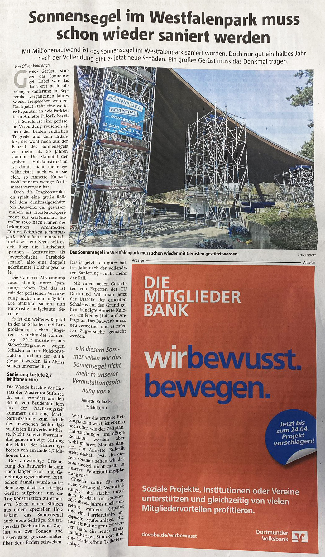 Pressebericht Bönninger Gerüstbau Sonnensegel Westfalenpark Dortmund