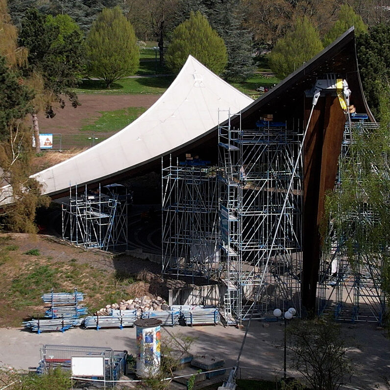 Referenz Gerüstbau Bönninger: Sonnensegel Westfalenpark Dortmund (Traggerüst)
