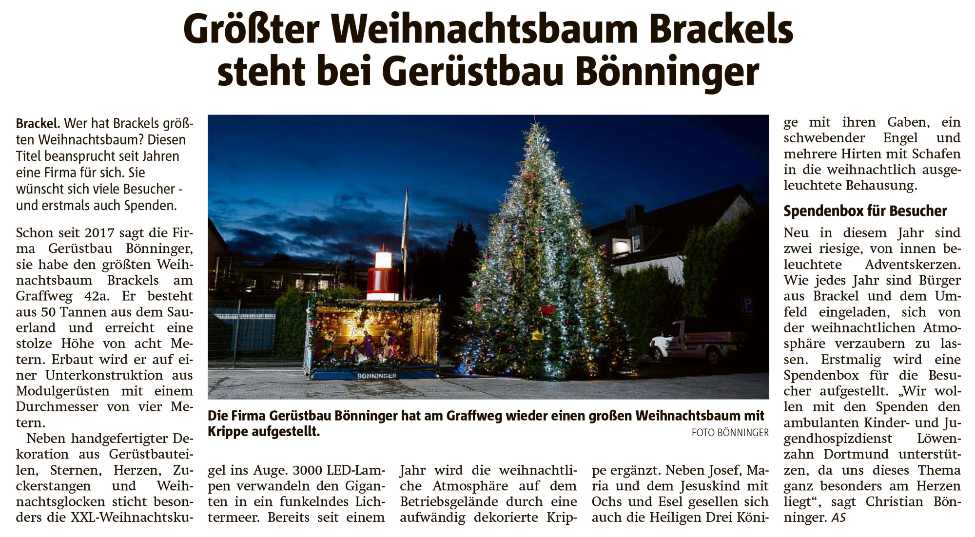 Pressebericht Gerüstbau Bönninger Dortmund: groeßter-weihnachtsbaum-dortmund-brackel-boenninger-zeitungsartikel