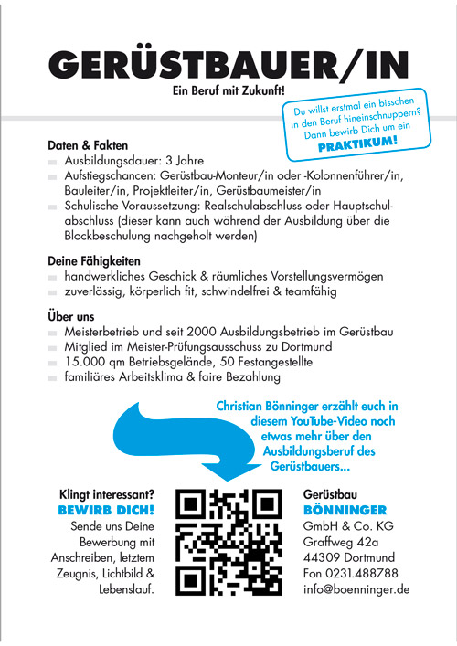 Gerüstbau Bönninger Stellenangebot Dortmund: Gerüstbauer Ausbildung