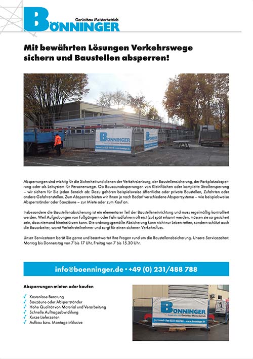 Gerüstbau Bönninger: Baustellenabsicherung mieten (Infoflyer)