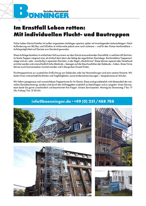 Gerüstbau Bönninger: Fluchttreppen mieten (Infoflyer)