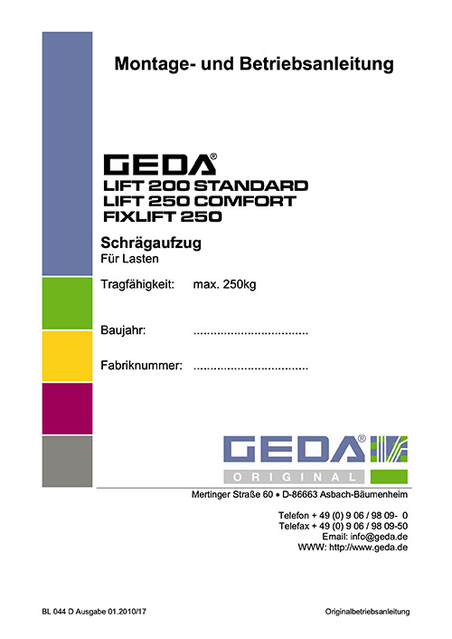 Möbelaufzug mieten Dortmund – Montageanleitung für GEDA Schrägaufzug Fixlift