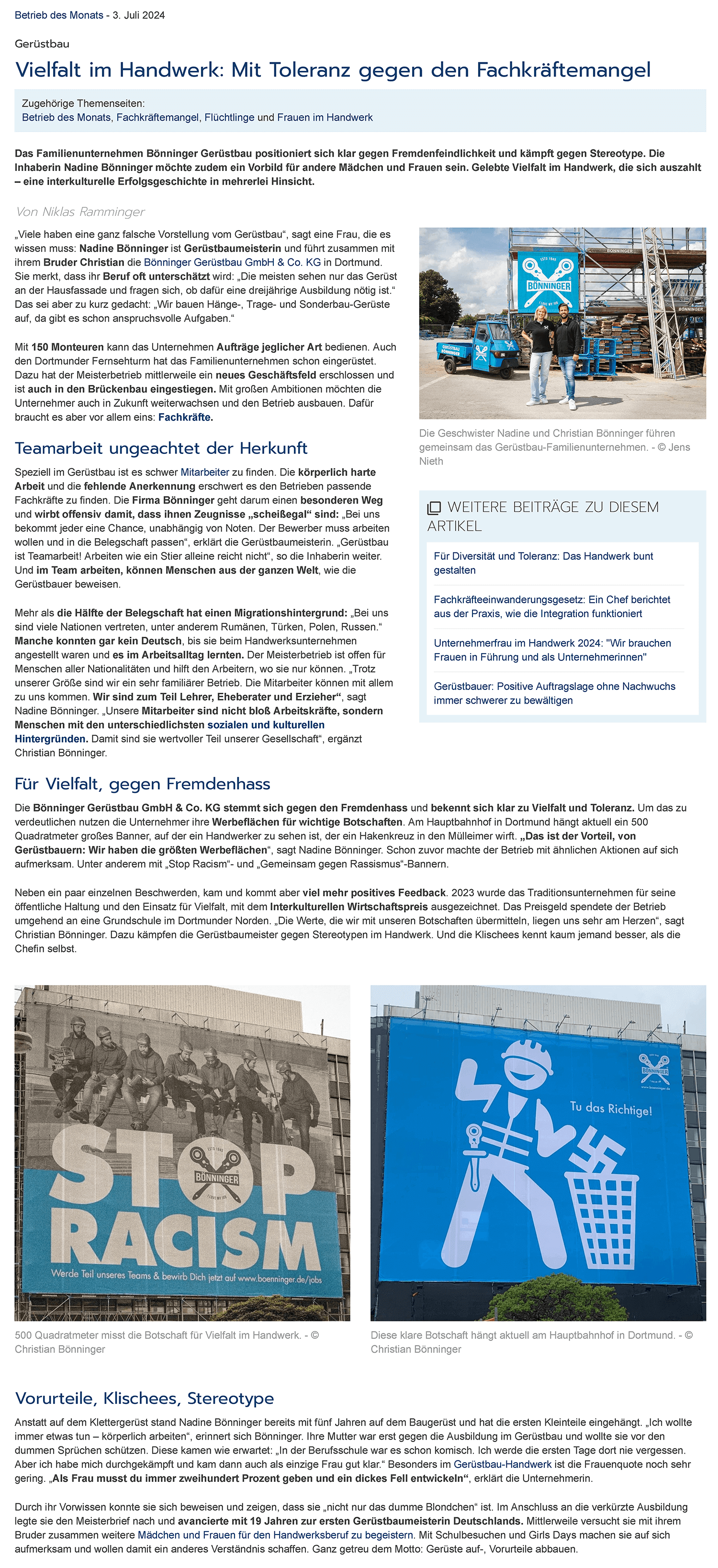 Handwerk Magazin - Betrieb des Monats Juli 2024