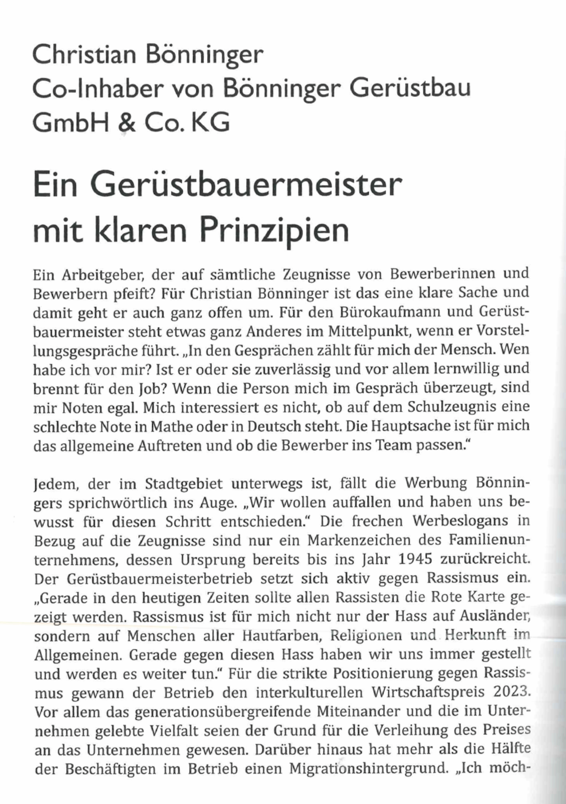 Veröffentlichungen Bönninger Gerüstbau (Dortmund)– Porträt Christian Bönninger